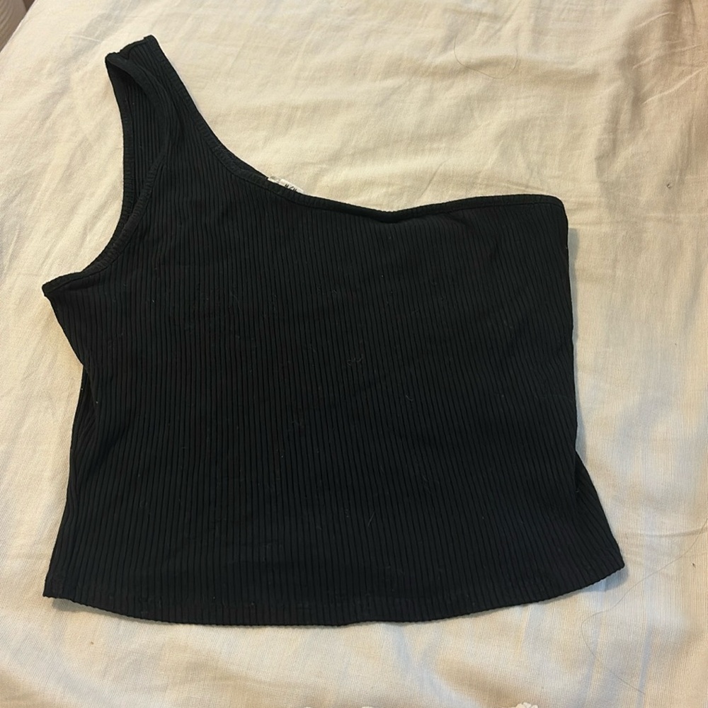 Garage black one shoulder crop top